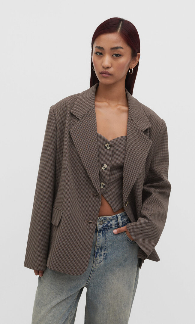 

Stradivarius Oversize-Blazer mit Hahnentrittmuster Braun XL