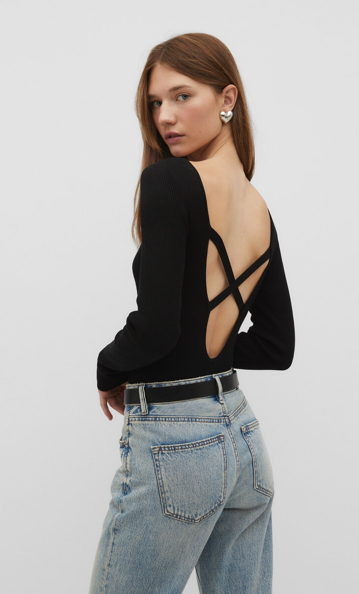 Knit bodysuit with an open back