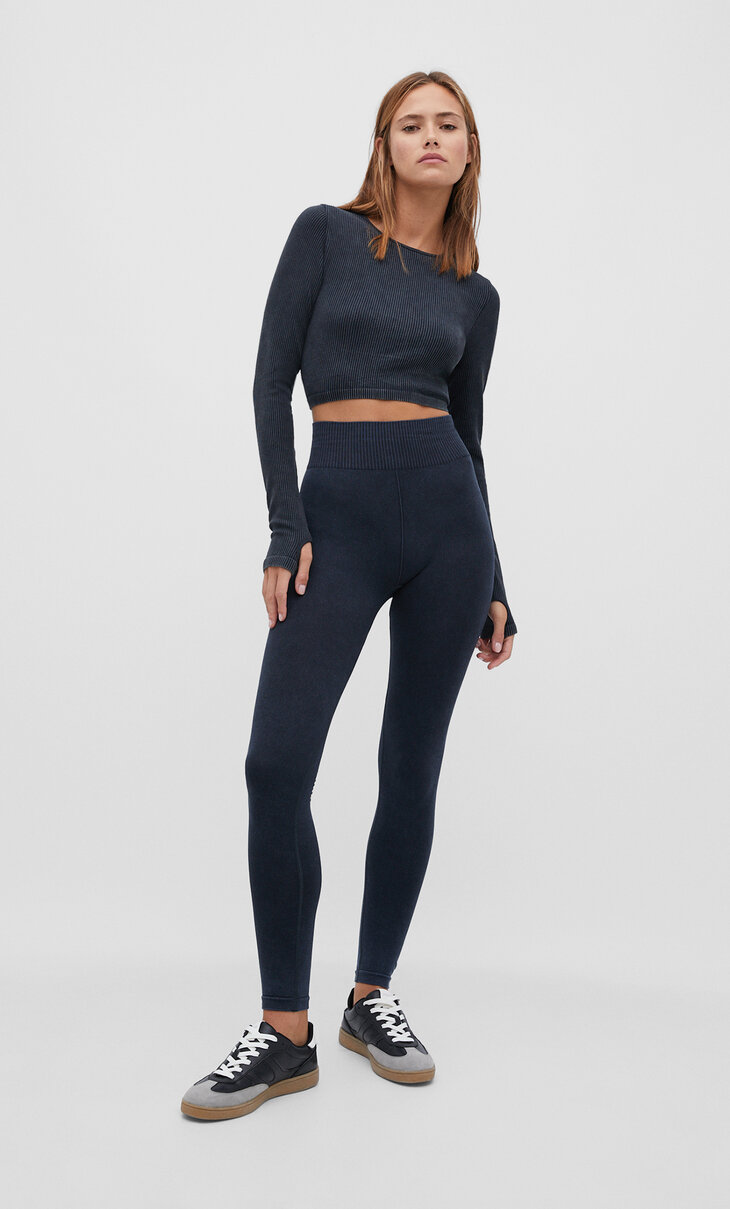 Washed-effect sports leggings