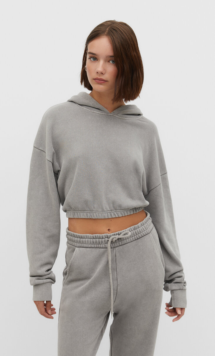 Faded-effect cropped hoodie