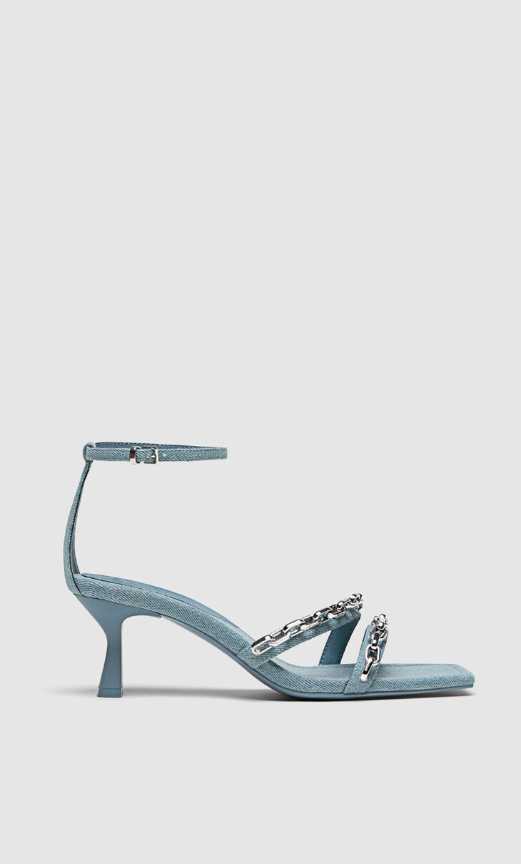 Sandalias tacón cadena denim