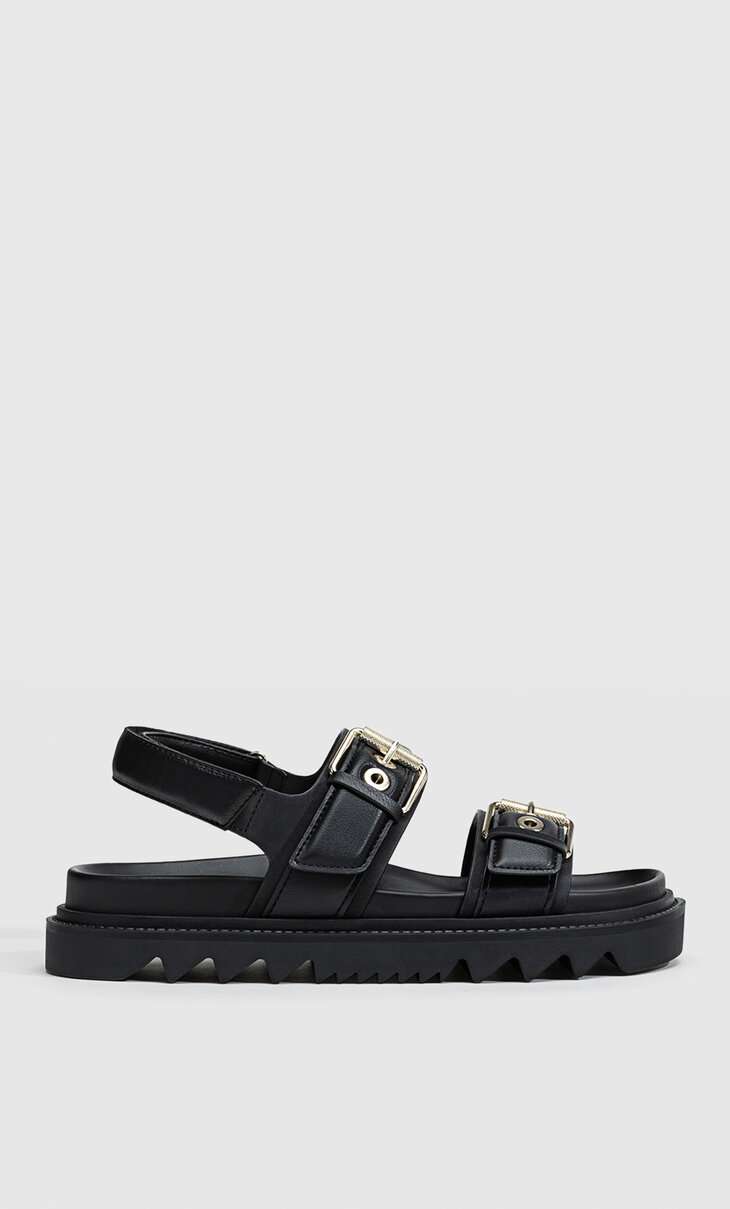 Padded flat sandals with buckles