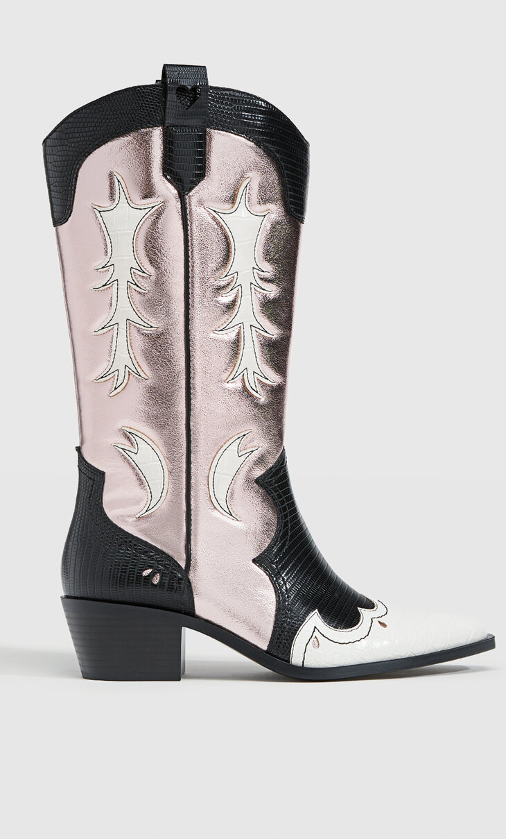 Metallic embellished cowboy boots