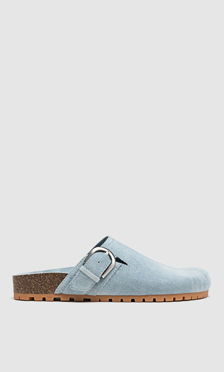 Denim clogs with buckles