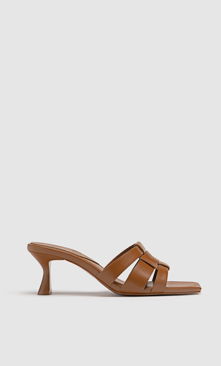 Brown high-heeled strappy sandals