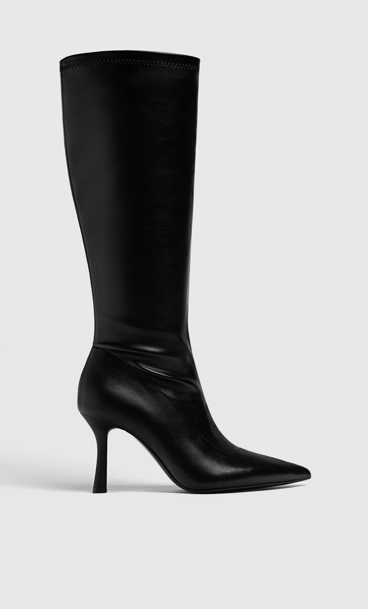 Black stretch XL high-heel boots