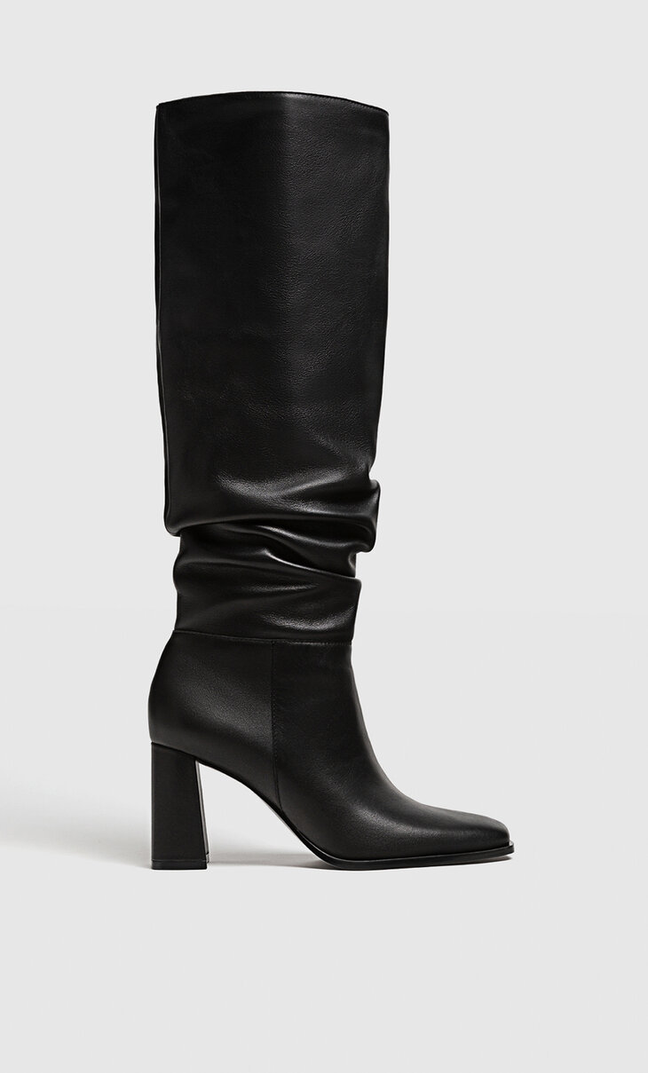 Slouchy leather high-heel boots