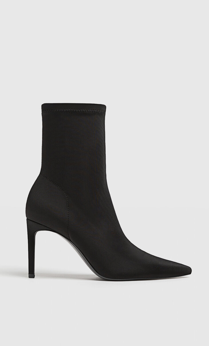 Black stretch high-heel ankle boots