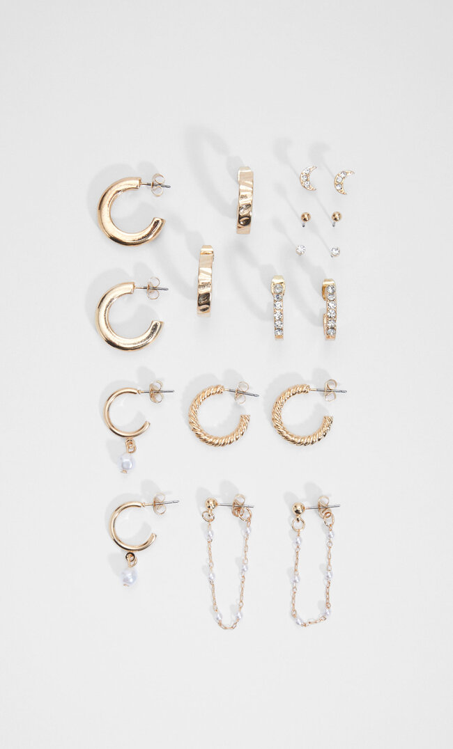 

Stradivarius 9er-Set Ohrringe Mit Strass Und Monden Gelb M