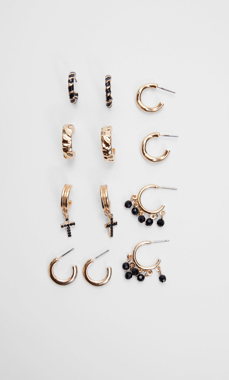 Set of 6 cross and charm earrings