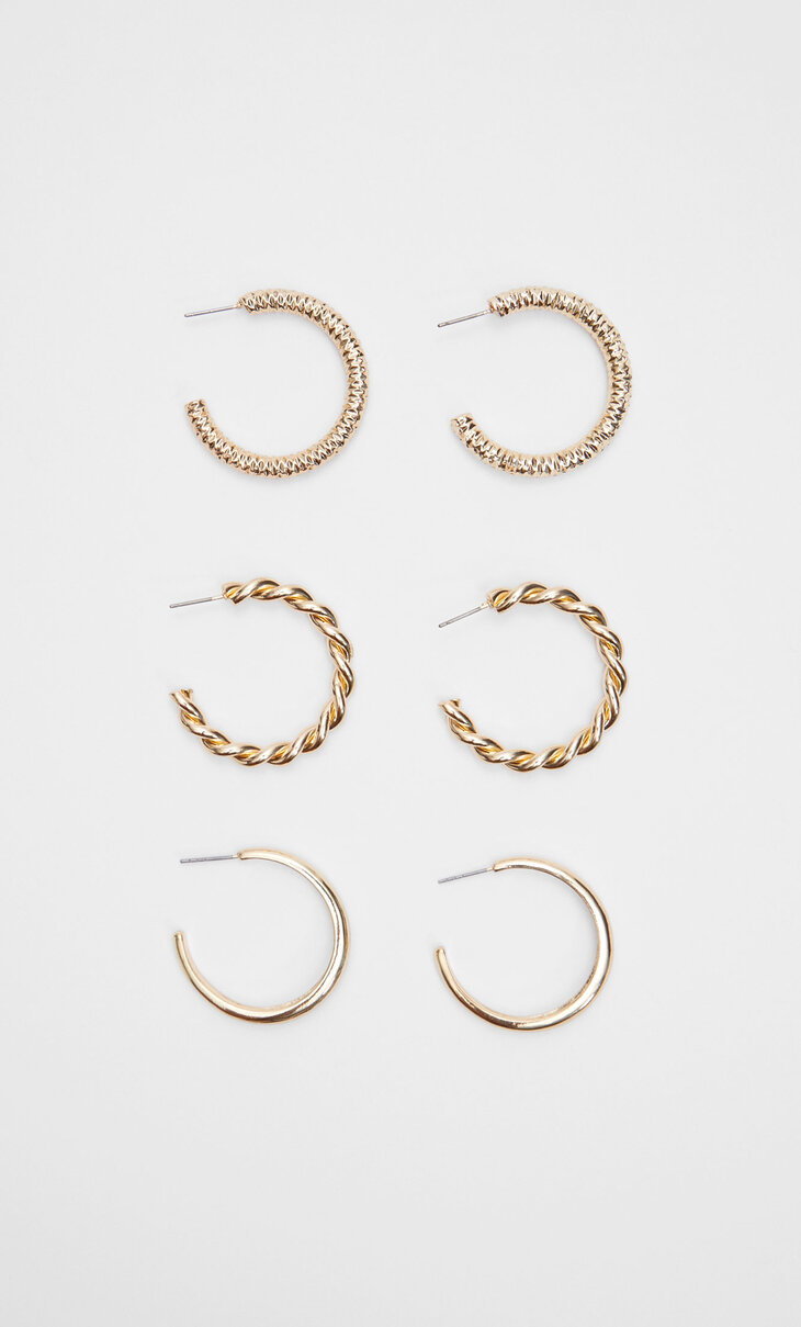 Set of 3 large hoop earrings