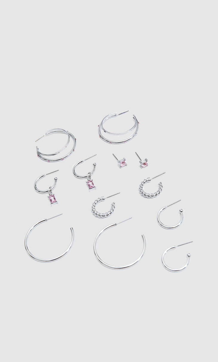 Set of 6 pairs of hoop and stone earrings