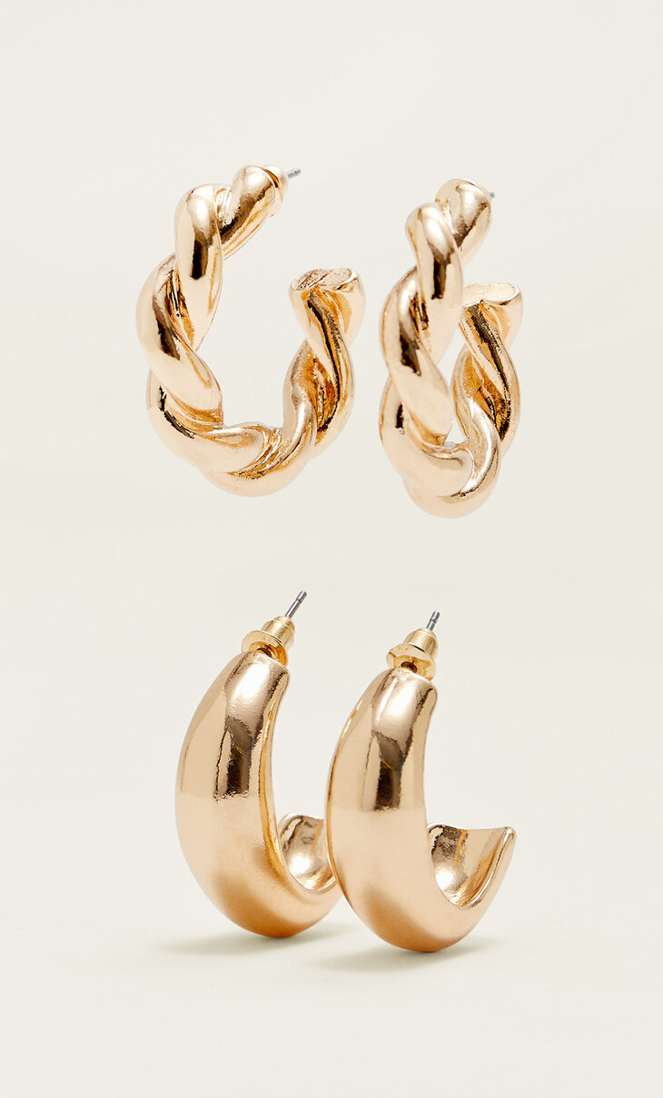 Set of 2 pairs of medium hoop earrings