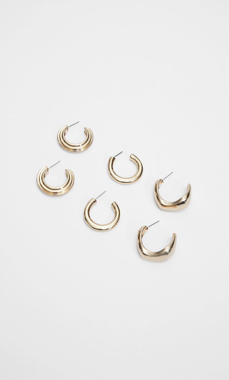 Set of 3 pairs of textured hoop earrings