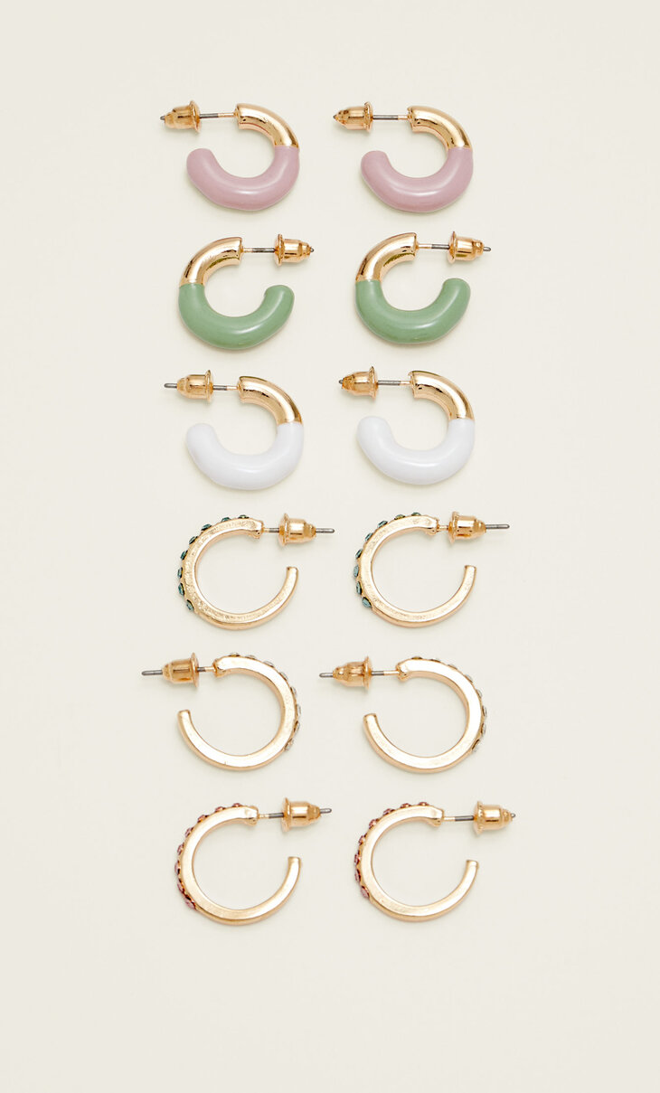Set of 6 enamel and rhinestone earrings