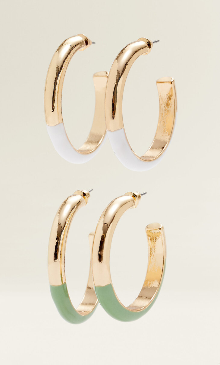 Set of 2 pairs of enamel hoop earrings