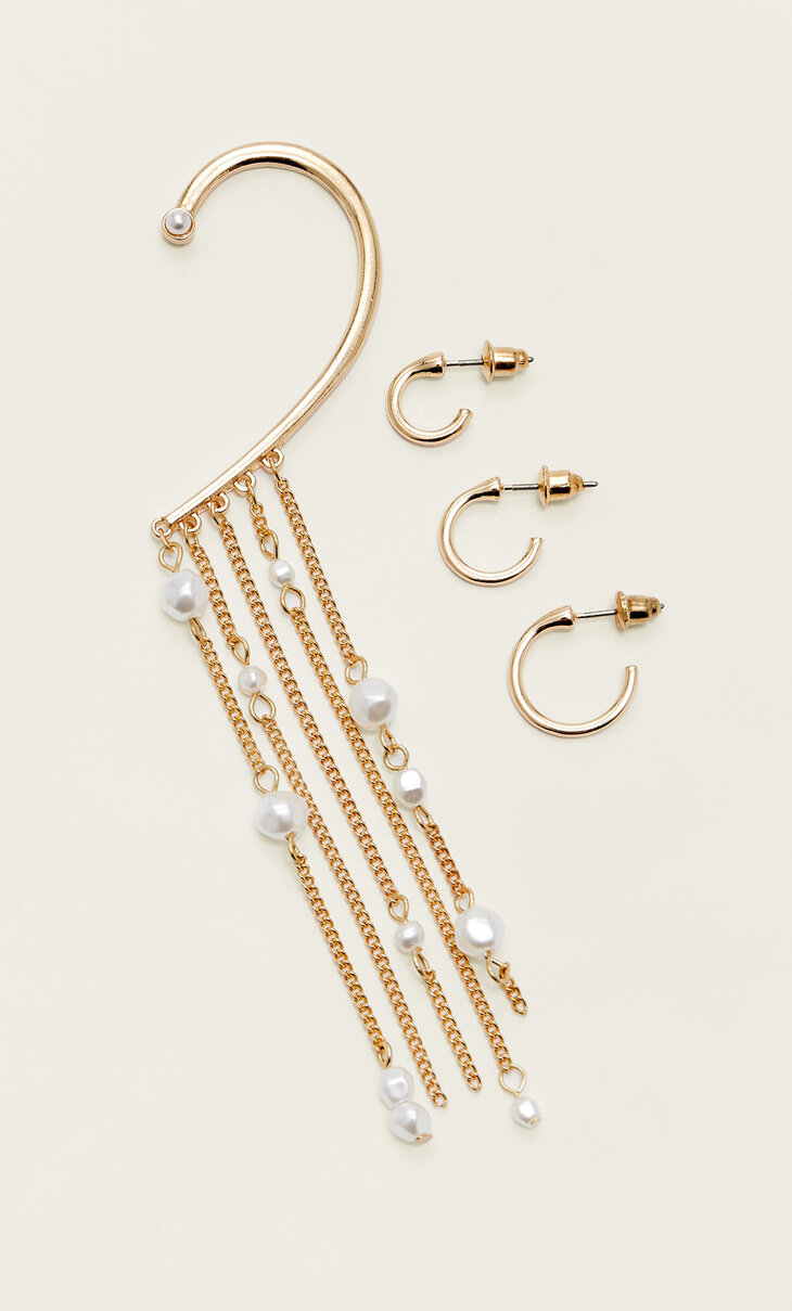 4 aussagų su grandinėlėmis ir dirbtiniais perlais rinkinys