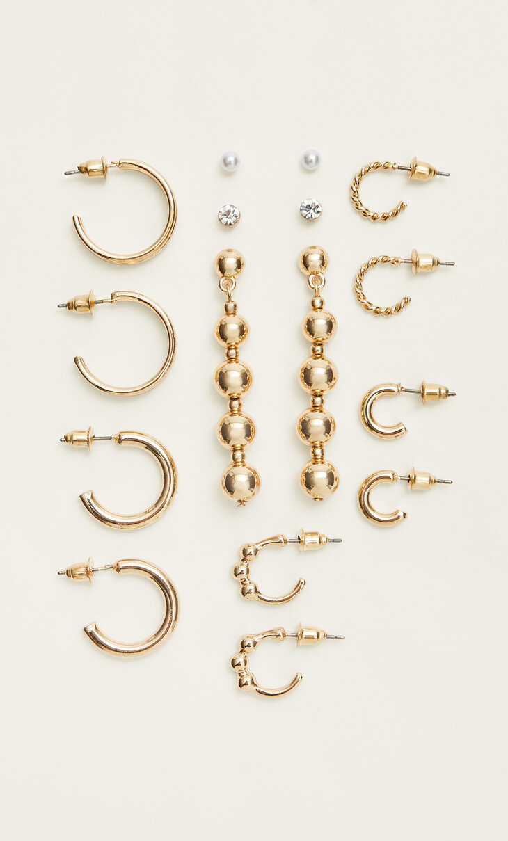 Set of 8 bead chain and hoop earrings