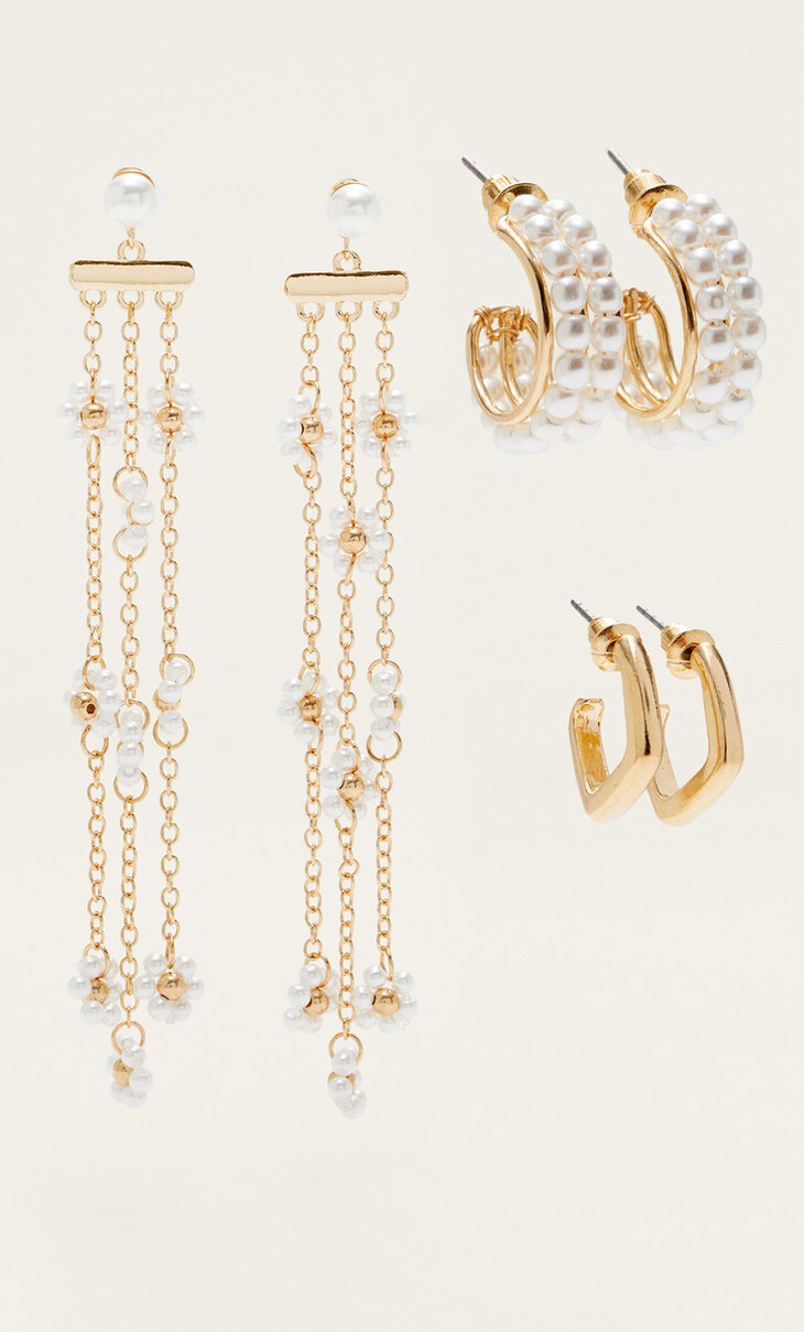 Set of 3 pairs of faux pearl earrings
