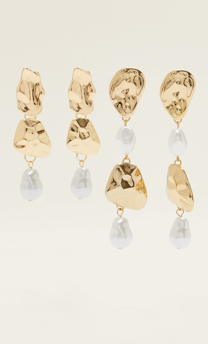 Set of 2 pairs of long faux pearl earrings