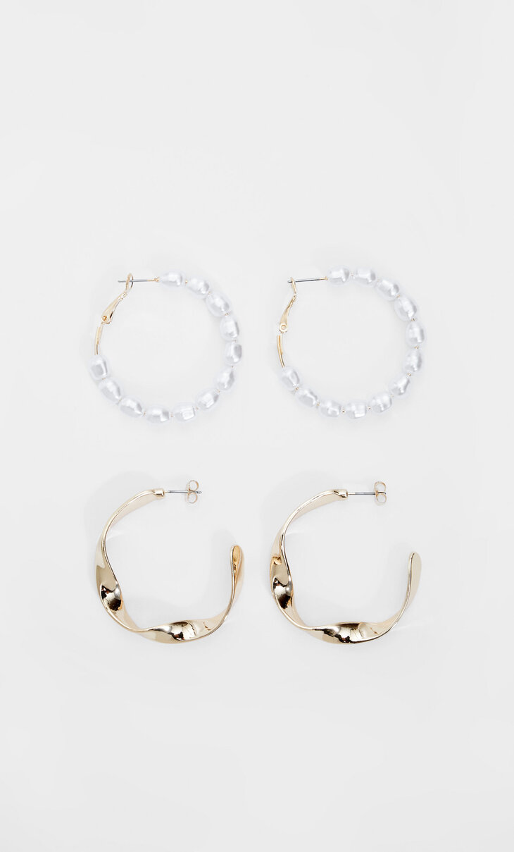 Set of 2 gold and faux pearl hoops