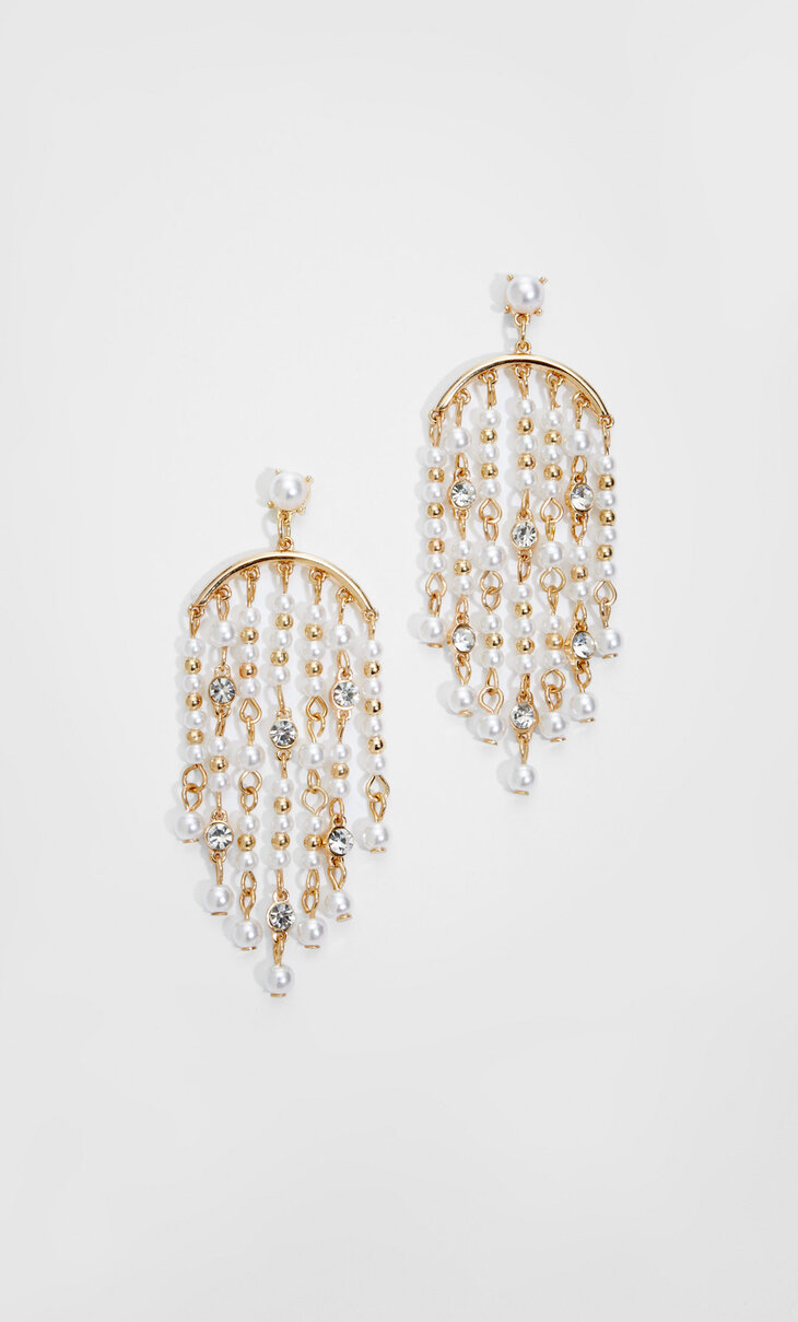 Faux pearl glass-crystal dangle earrings