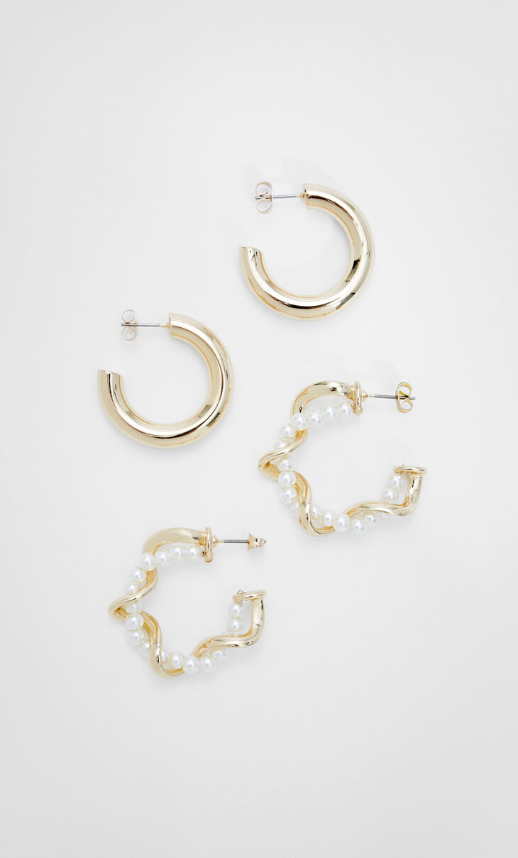 Set of 2 hoop and faux pearl earrings