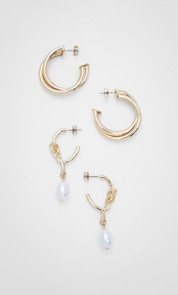 Set of hoop and faux pearl earrings