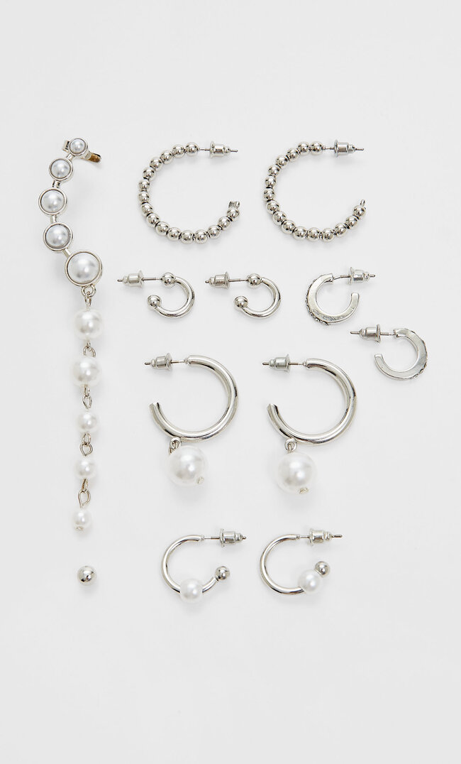 

Stradivarius 6er-Set Ohrringe Im Grunge-Stil Mit Earcuff Grau M