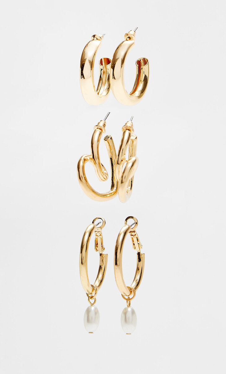 Set of 3 pairs of hoop and chain earrings