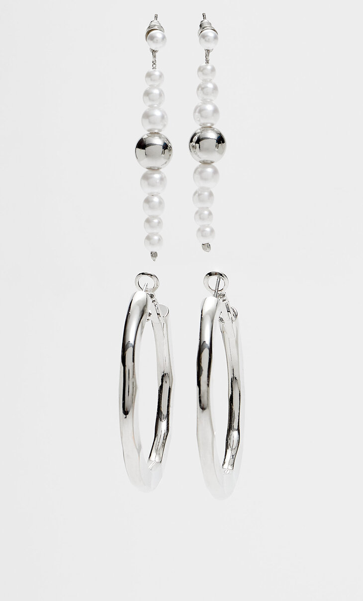 Set of 2 pairs of faux pearl earrings