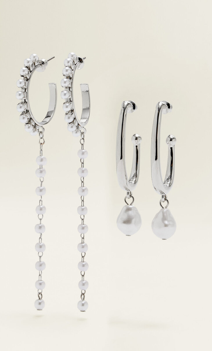 2 porų auskarų su dirbtiniais perlais rinkinys