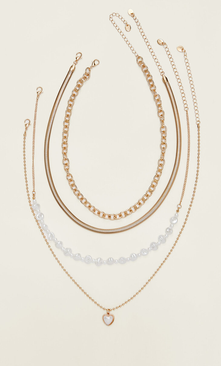 Set s 4 ogrlice sa srcem i umjetnim biserima