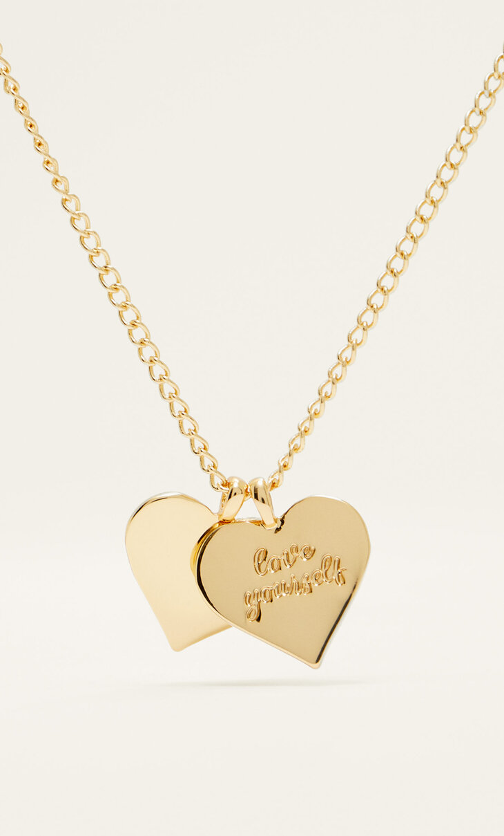 Double heart charm chain. Gold plated.