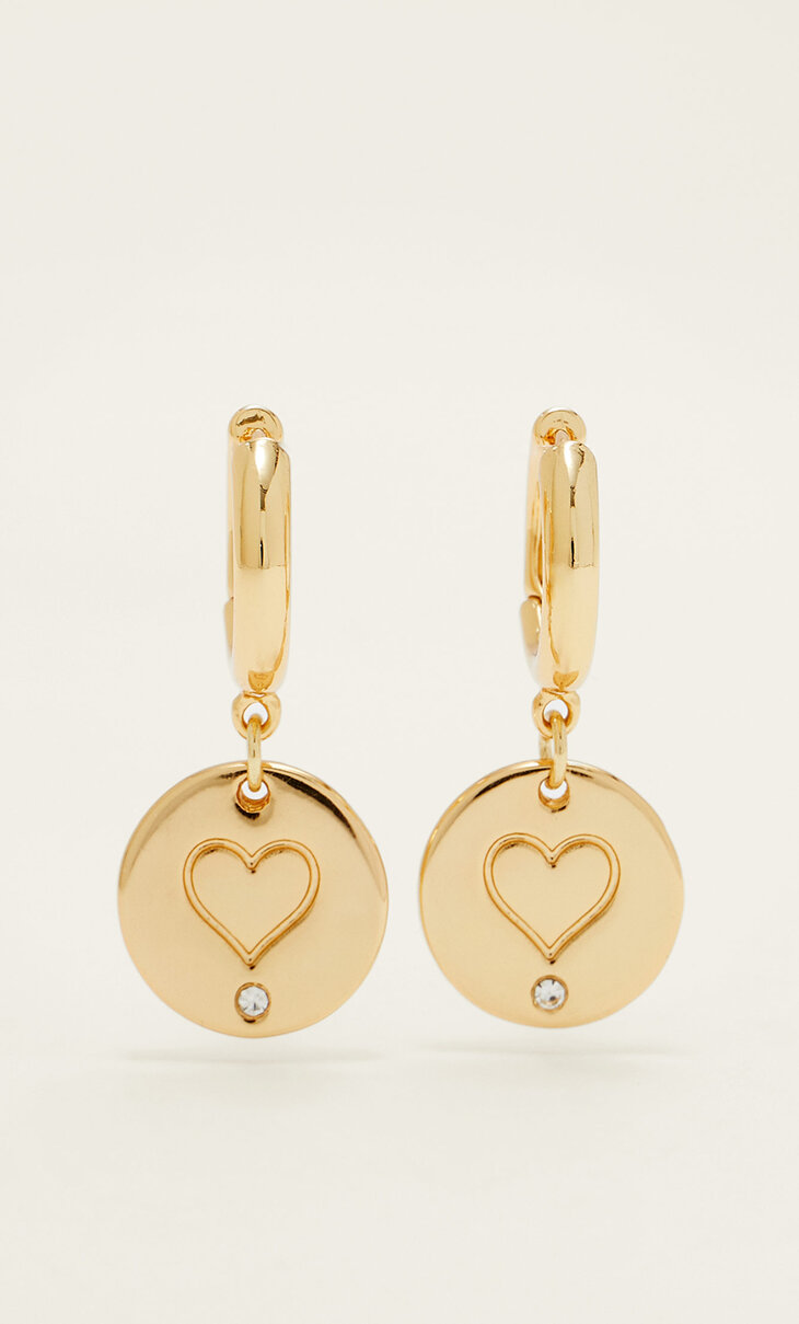 Pendientes charm love piedra. Gold Plated