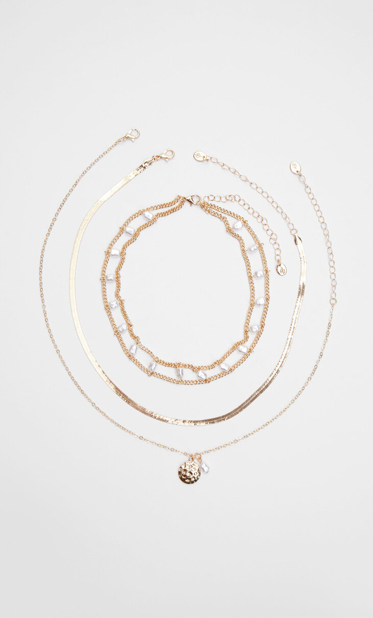 Set s 3 ogrlice sa zmijom i umjetnim biserima