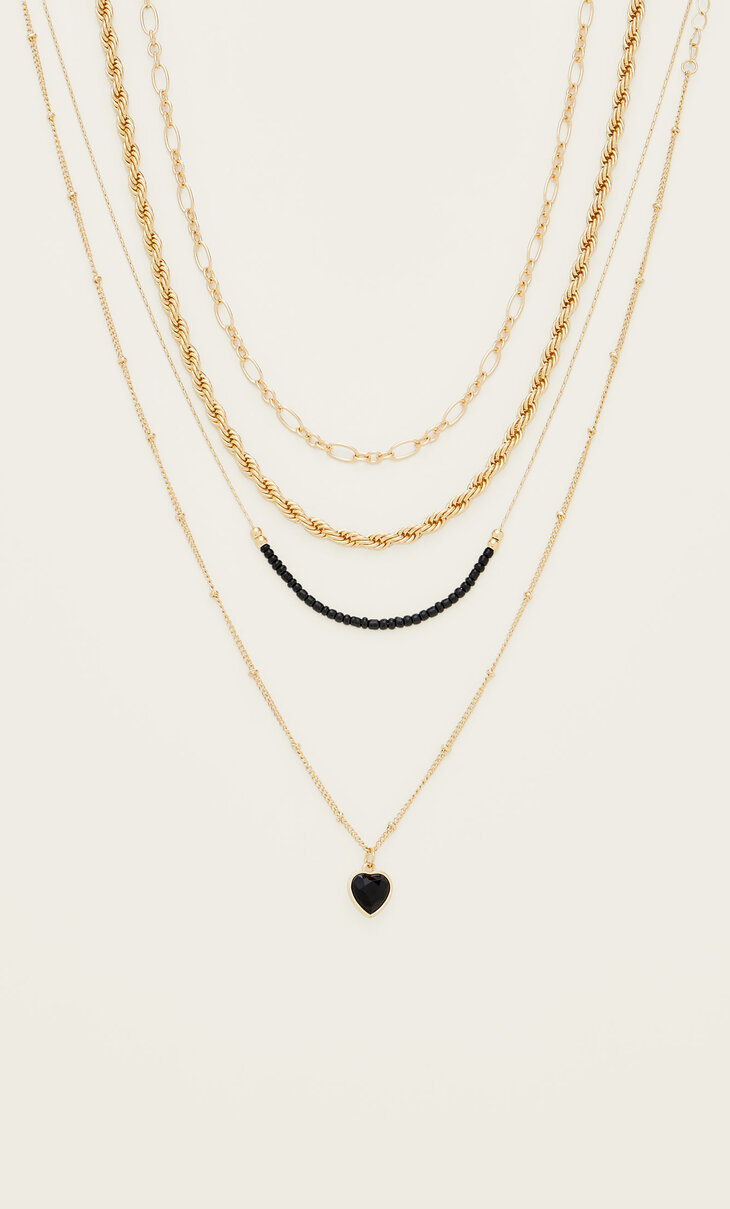 4er-Set Halsketten mit Herz und Kordel