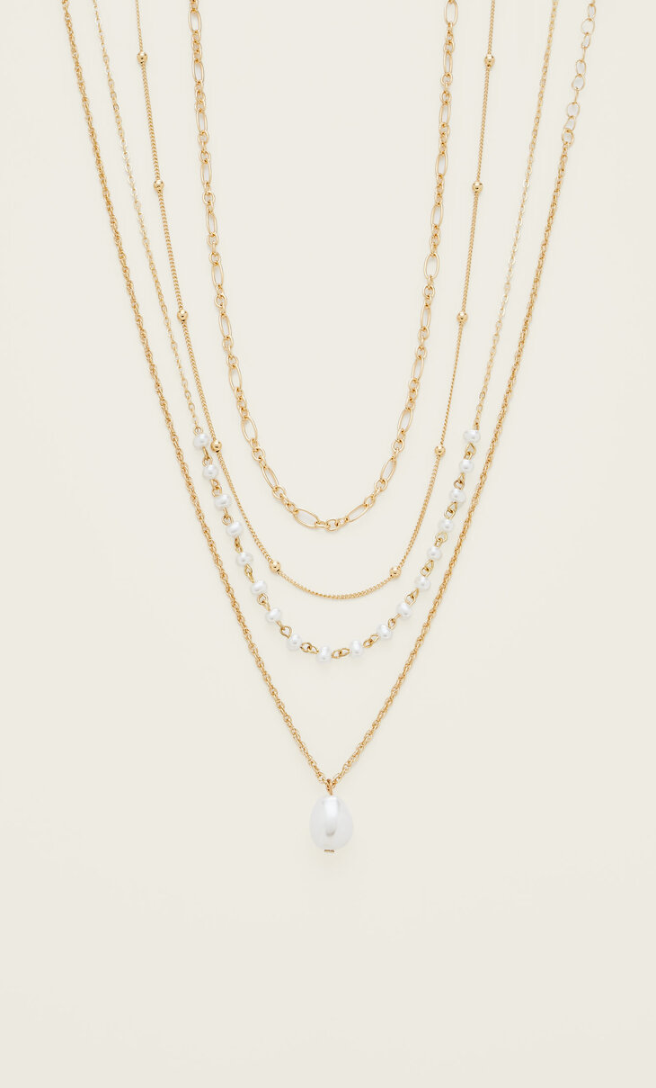 4er-Set Halsketten mit Charm und Perlen