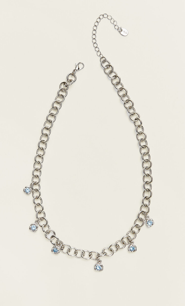 Chain necklace with rhinestone charms