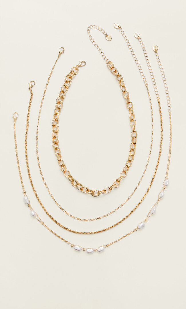 

Stradivarius 4er-Set Halsketten Mit Perlen Gelb M
