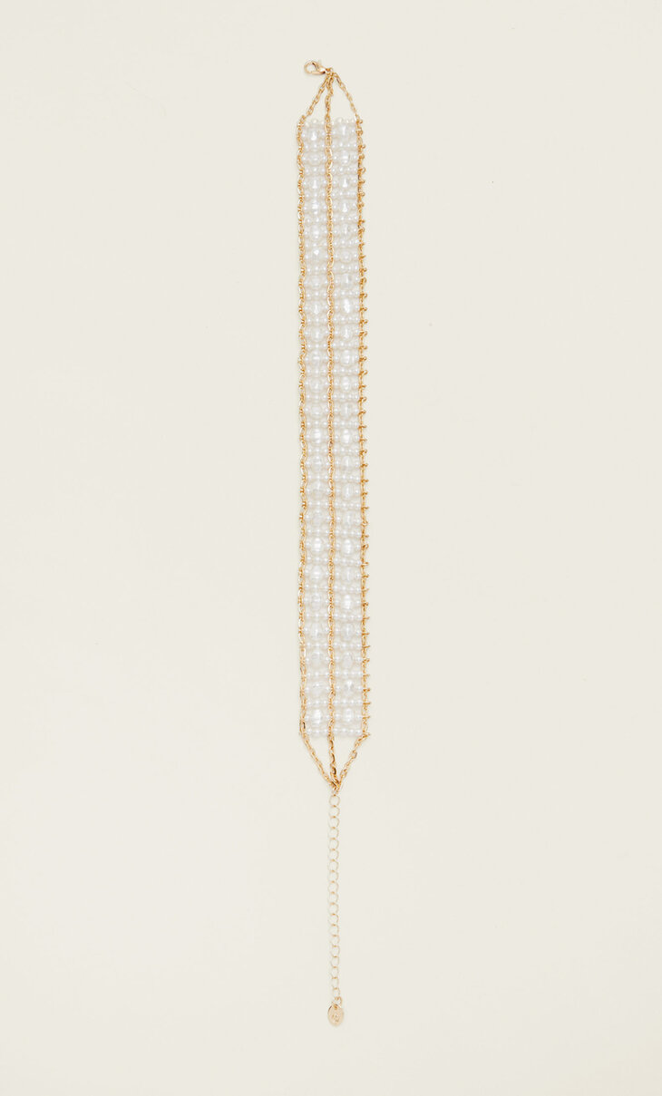 Antkaklė iš grandinėlės su dirbtiniais perlais