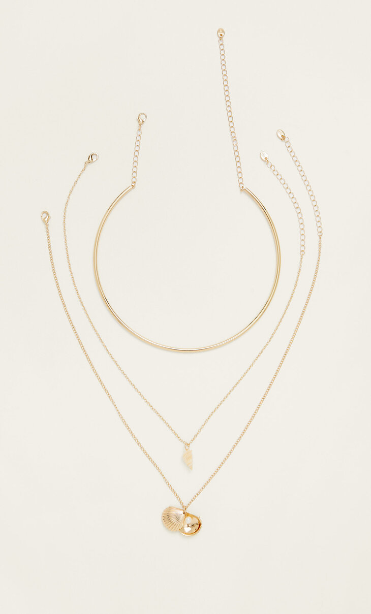 Set of 3 seashell choker necklaces