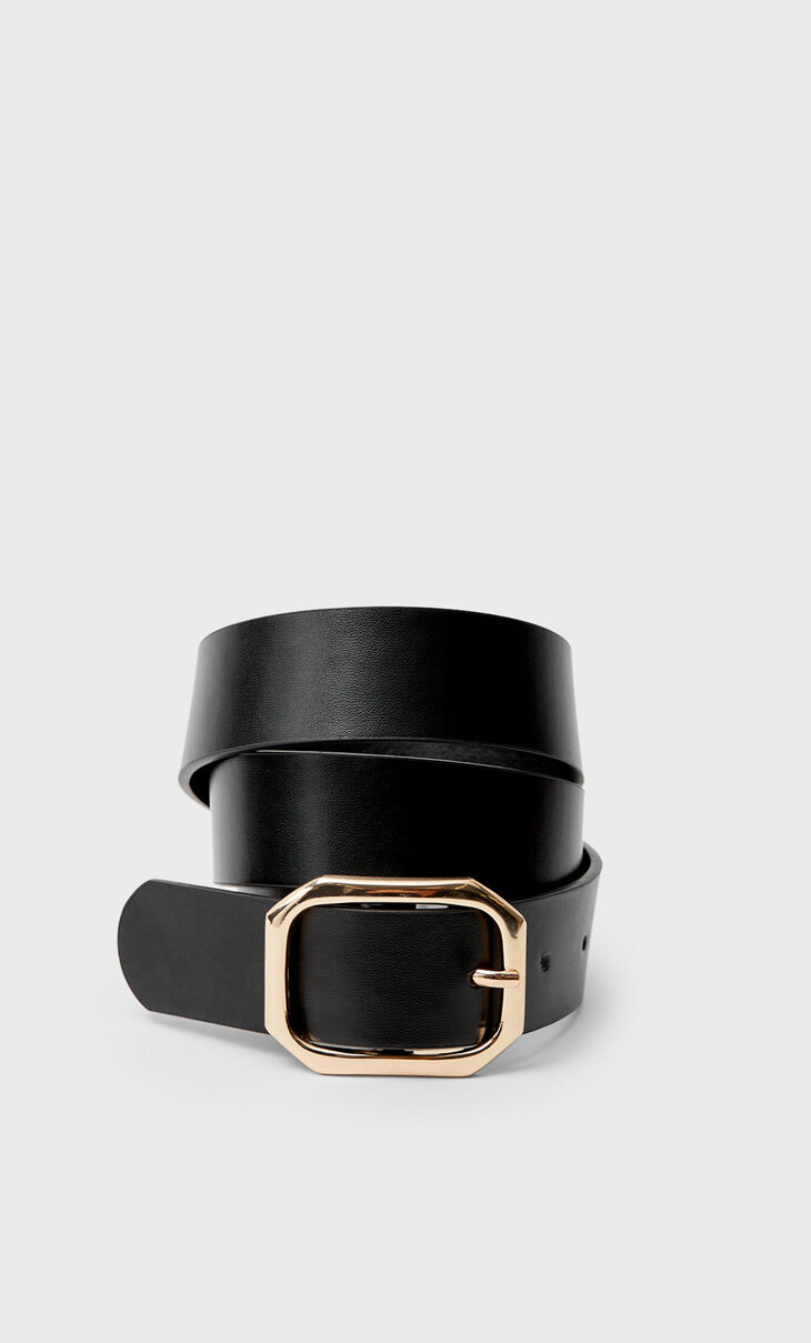 Leather belt with octagonal buckle