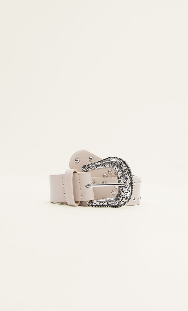 

Stradivarius Gürtel Mit Mehreren Nieten Im Cowboylook Ecru 90