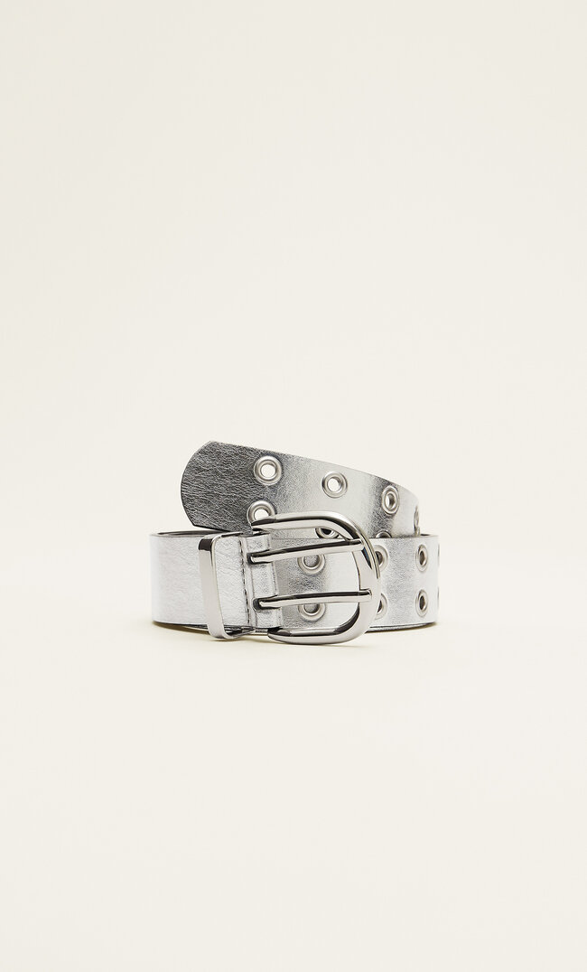 

Stradivarius Gürtel Mit Ösen In Metallic-Optik Grau 80