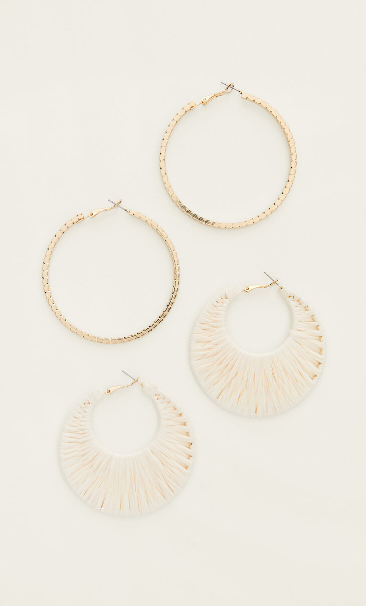 Set of 2 pairs of raffia half-moon earrings