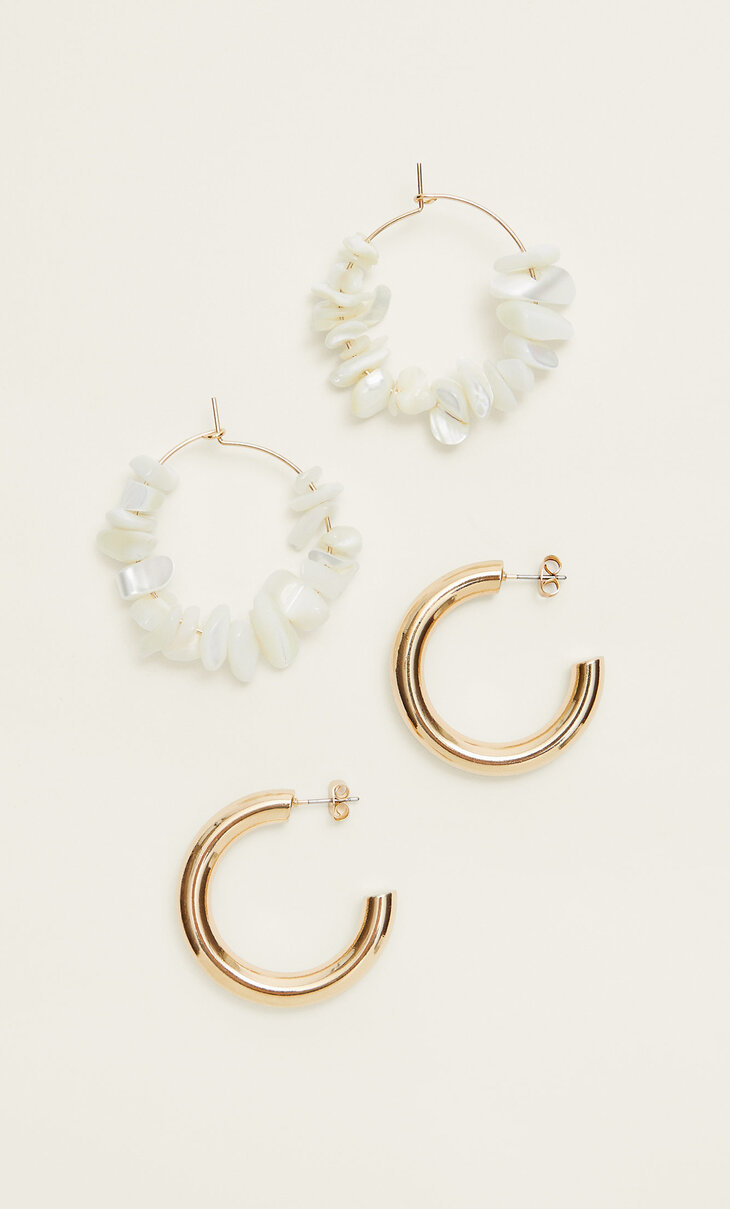Set of 2 pairs of seashell and hoop earrings