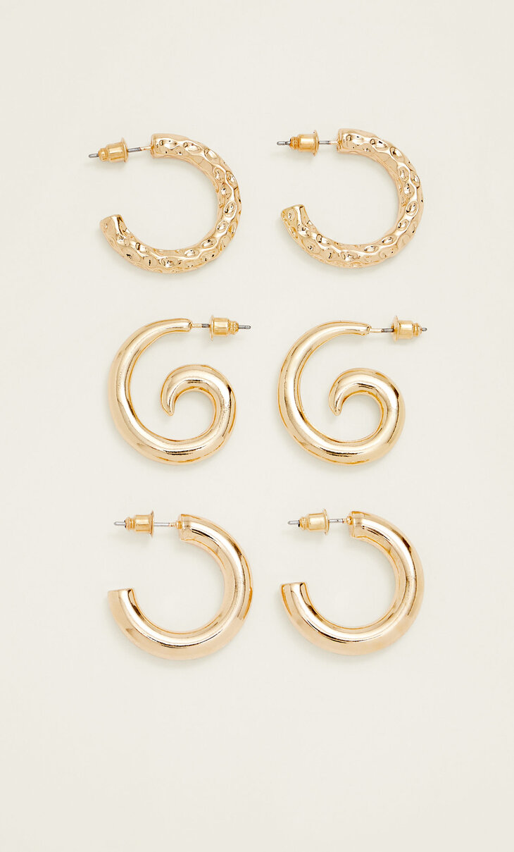 Set of 3 pairs of textured spiral earrings