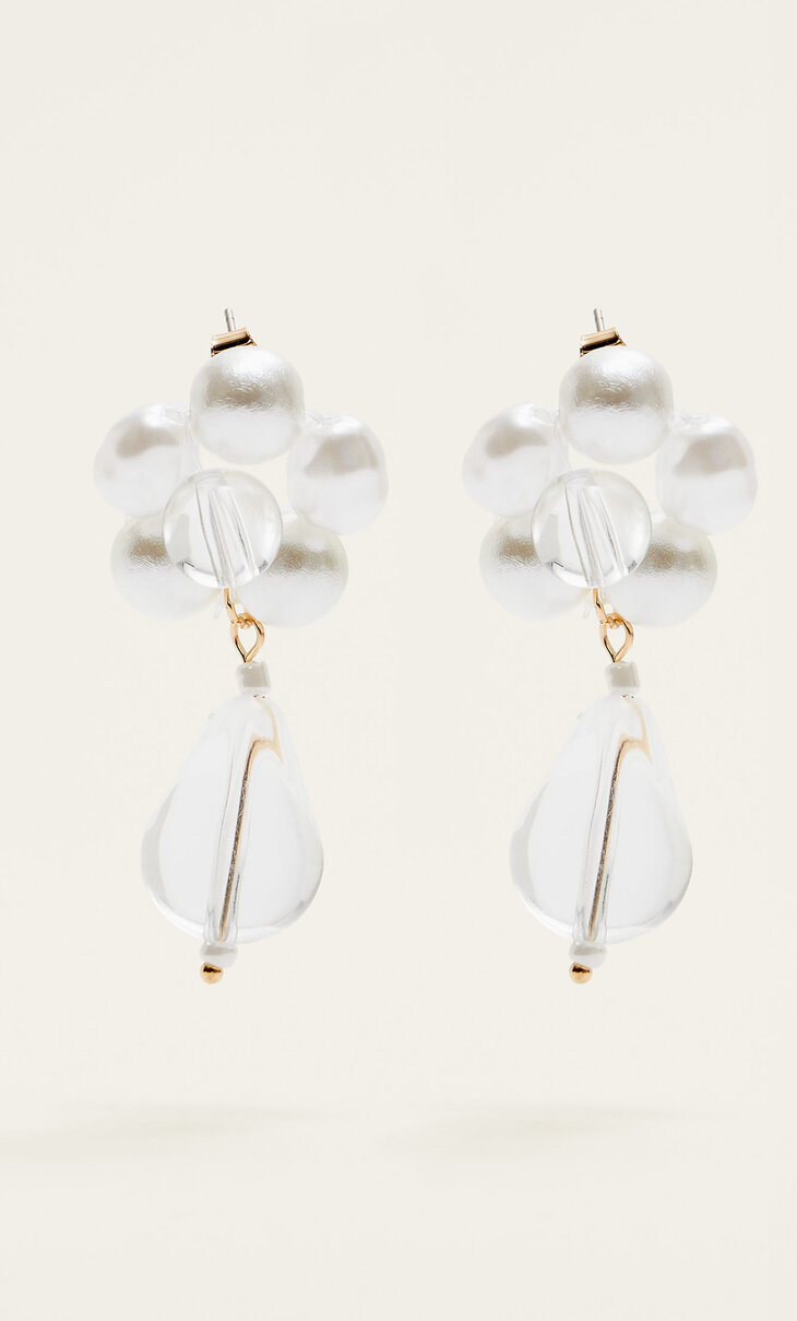 Pearl bead flower earrings