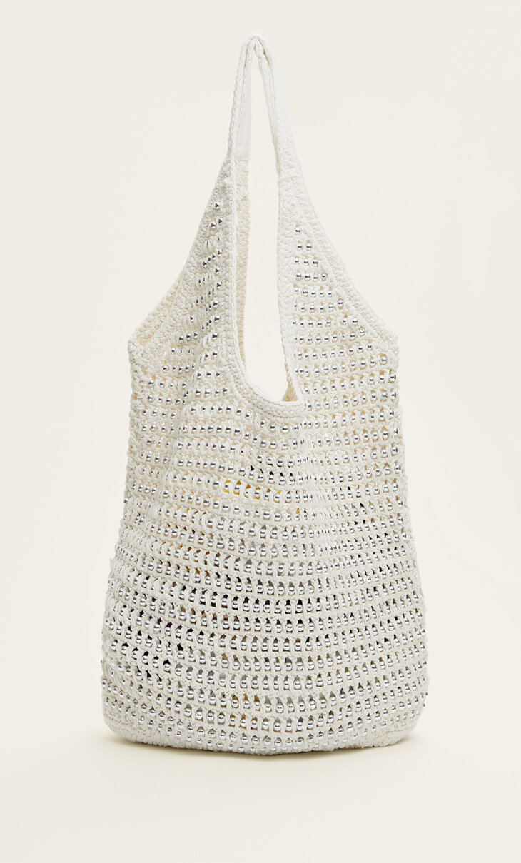 Crochet tote bag with beading